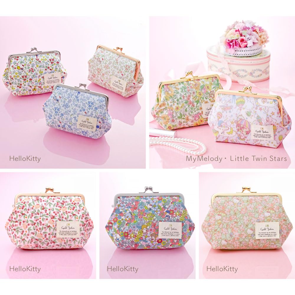 Made in Makeup Pouch with Hello Sanrio and Liberty Floral Design Meadow by Cyalel Yahata Stylish, Japan, Clasp-Closed Kitty, Characters, (Primrose
