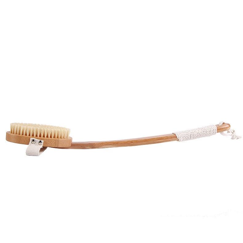 Premium Bamboo Long-Handled Curved Boar Bristle Bath Brush & Detachable Back Scrubber