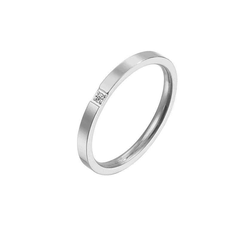 Rose Gold Titanium Steel Single Diamond Ring - Japanese & Korean Fashion for Women