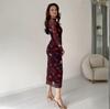 2025 Summer European & American Cross-border Round Neck Long Sleeve Printed Women's Waist-Cinched Mid-length Fashion Dress