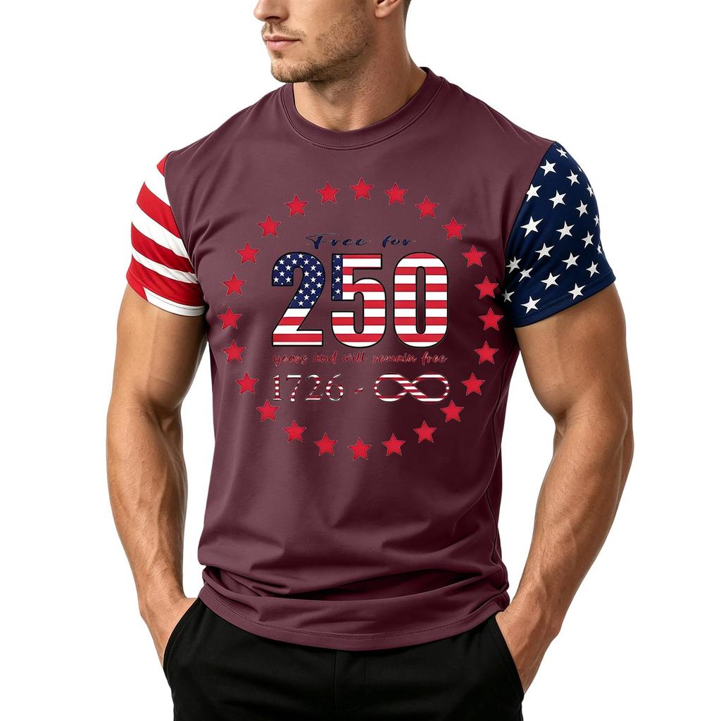 Men's Independence Day Flag Print Short Sleeve T-Shirt, Loose Casual Daily Summer Tops