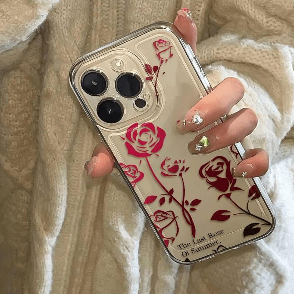 Retro Flowers Phone Case IPhone 16 Pro Max Case IPhone 15 13 11 12 14 Pro Max 14 15 16 Plus Rose Print Simple TPU Softshell