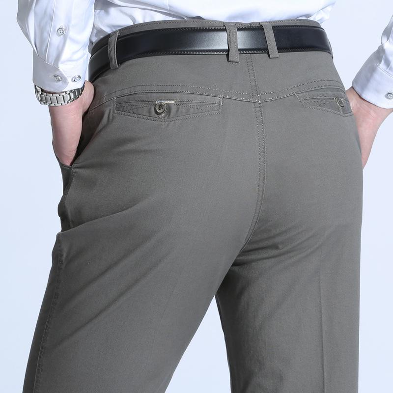 Spring and summer new half polyester half cotton middle-aged men's casual trousers loose straight business men's trousers