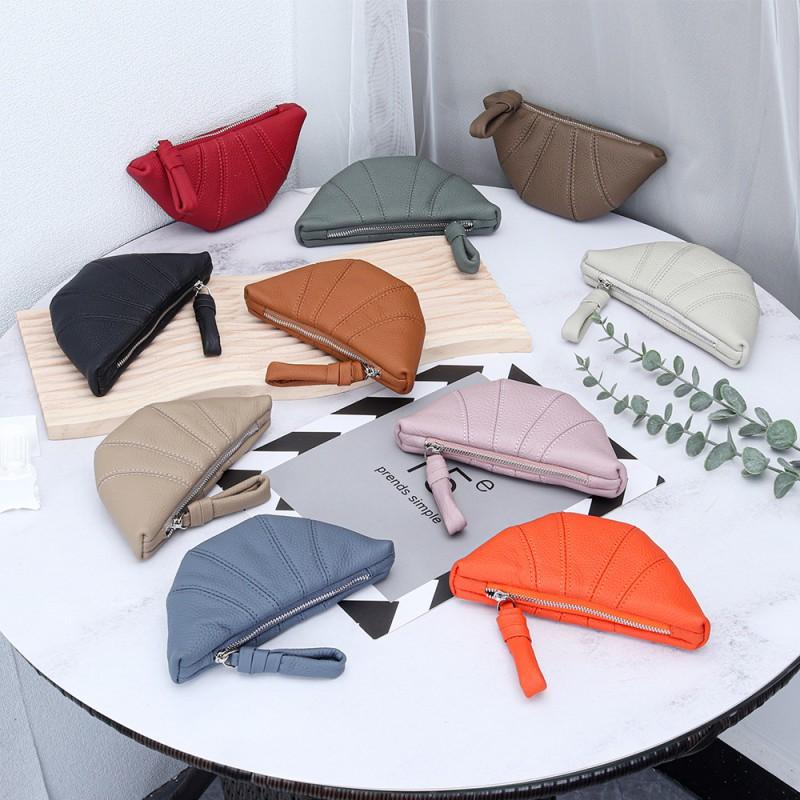 Real Cowhide French Croissant Women High-quality Niche Ins Kosung Bag Hand-held Lipstick Storage Change Purse