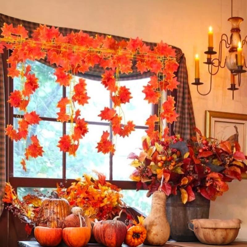 Artificial Fall Leaf Hanging Garland Realistic Fake Leaves Vine for Thanksgiving Dining Table Window Decor