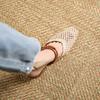 2025 New Vintage Woven 1 Slip-on Toe Half Slippers Women's New Outwear French Fairy Style Thick Heel Holiday Shoes