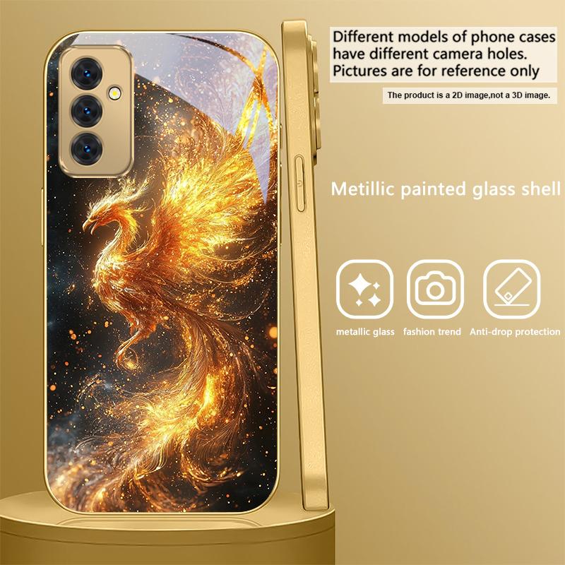 Golden Phoenix Nirvana For Samsung A 31 32 A33 A34 35 14 A15 13 16 25 26 50 52 53 54 55 56 70 71 72 73 Golden Glass Phone Case