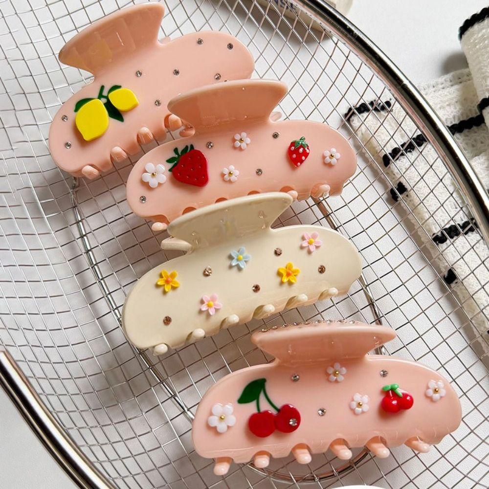 Blumige Decor Früchte Haarklammern Glänzende Acetat Haifisch-Haarklammern Kiefer-Haarklammern Für Mädchen