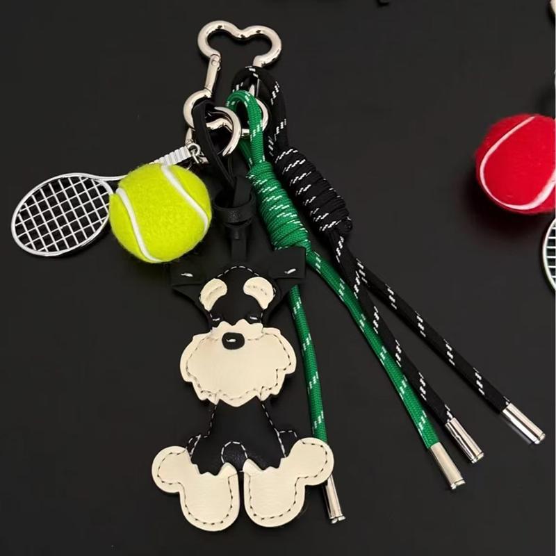 Trendy Schnauzer Dog PU Leather Keychain Women's Bag Pendant Cute Puppy Hanger Ornament for Fashion Accessories