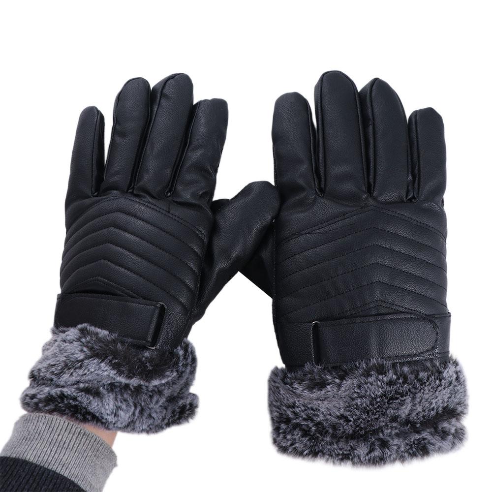 Men's PU Leather Gloves Keep Warm Motorcycle Full Finger Mittens  Man