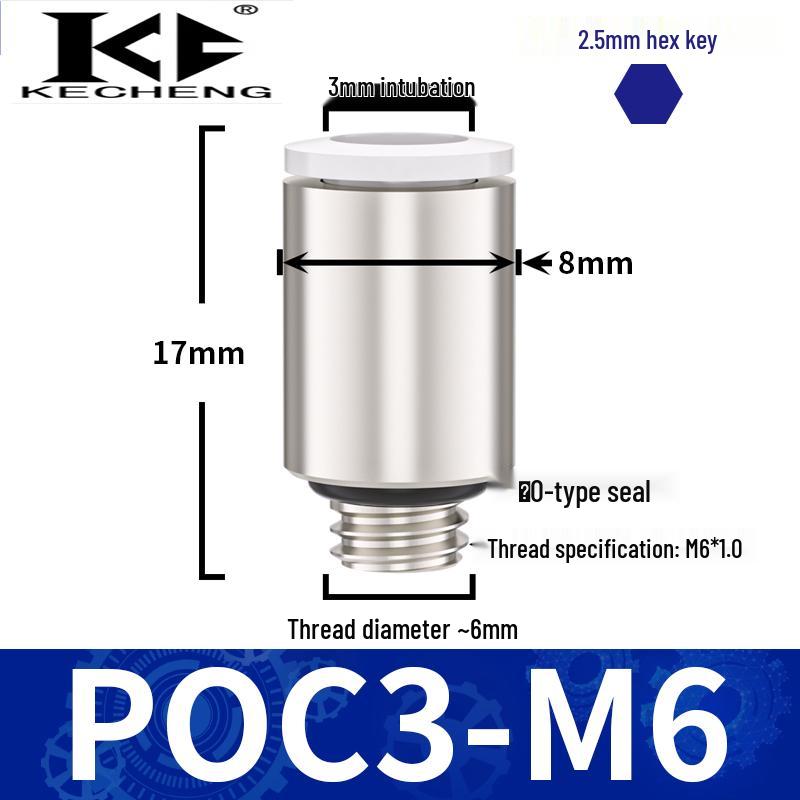 Micro Pneumatic Quick Connector with Internal Hex Thread: POC3/4/6/8-M3/M5/01/02