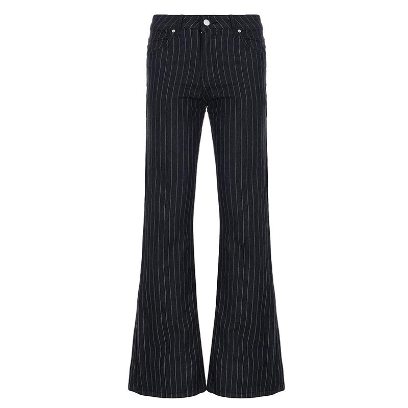 Oblečenie Y2k Džínsy s nízkym pásom Bootcut Dámske Ležérne Čierne Pruhované Džínsové Nohavice Streetwear Zvonové Nohavice