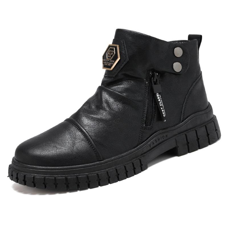 

Мужские ретро-ботинки для мотоциклистов, осень-зима, модные, британский стиль, плюшевые, удобные, короткие ботинки, обувь для путешествий и спорта, отдыха 39 чёрный