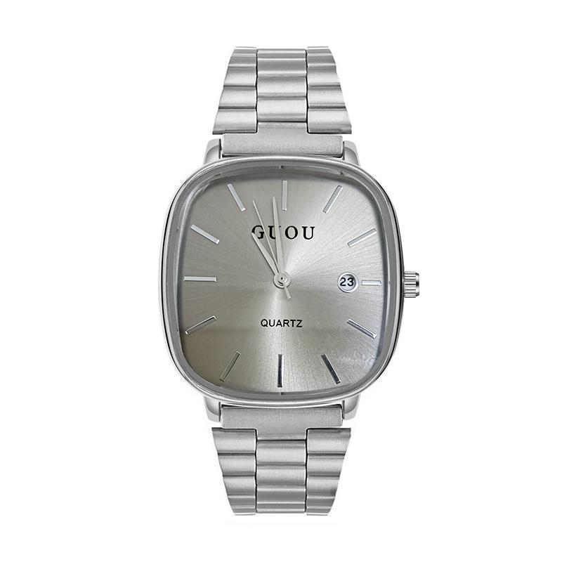 Steel Band Watch, Neutral Style, Fashionable Calendar, Small Square Watch, Commuting Simple High-end Watch for Men and Women