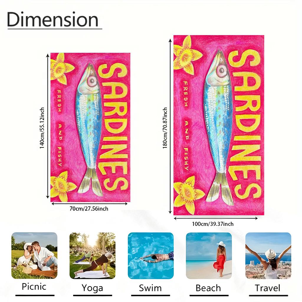 Funny Sardines Beach Towel Quick-drying Super Absorbent Suitable for Swimming Beach Vacation Pool Gym Summer Gift for Friends