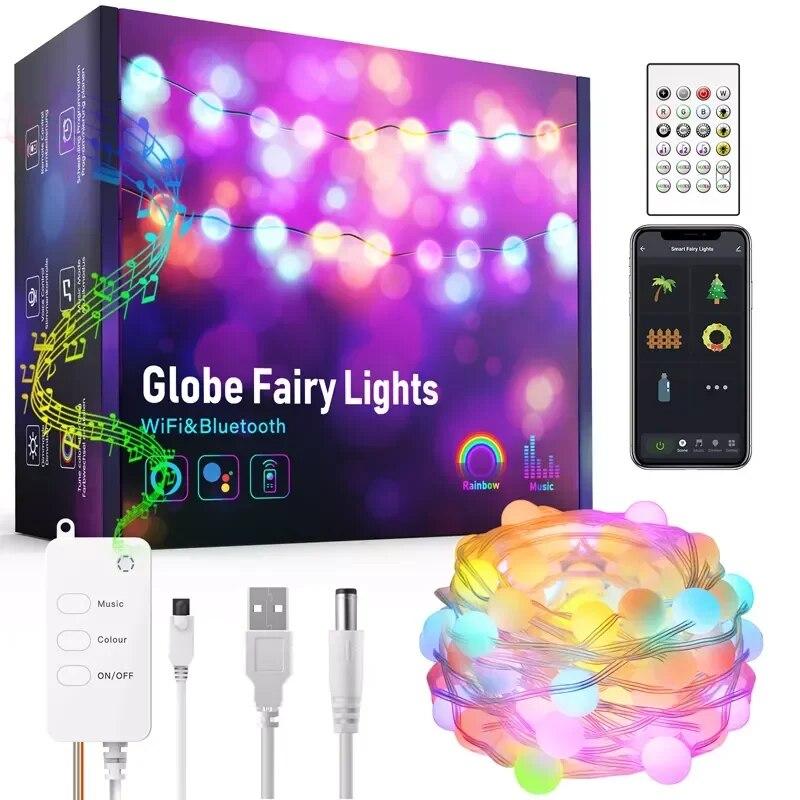 

33 лампочки WiFi BLE Globe Fairy Lights Уличная гирлянда RGB Festoon Party Garden Wedding Decor LED String Lights Alexa Google Voice