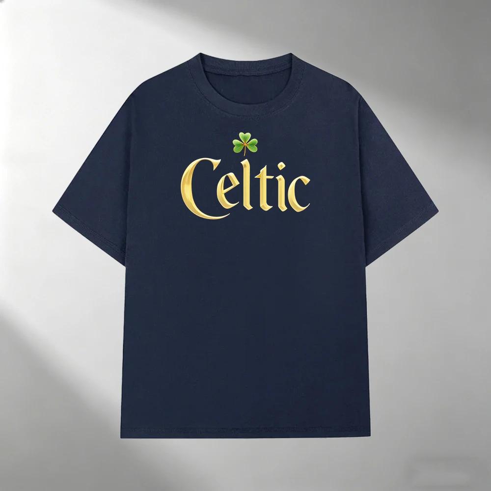Unisex Pure Cotton T Shirt Fashion Celtic Clover Pattern Print Short Sleeve Tops Casual Streetwear Loose Male Summer Tee Clothing