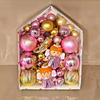 72-Piece Christmas Tree Decorations Set: Houses, Gift Boxes, Snowmen, Sleigh, and Painted Plastic Ornaments