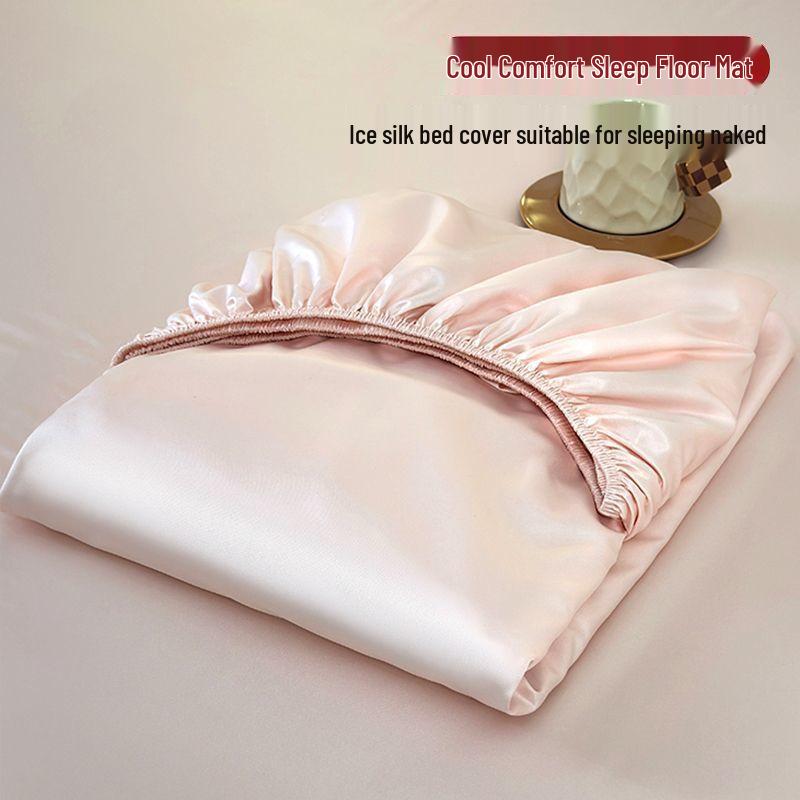 Summer Ice Silk Cooling Fitted Sheet 3-Piece Set with Anti-Slip Full Mattress Cover