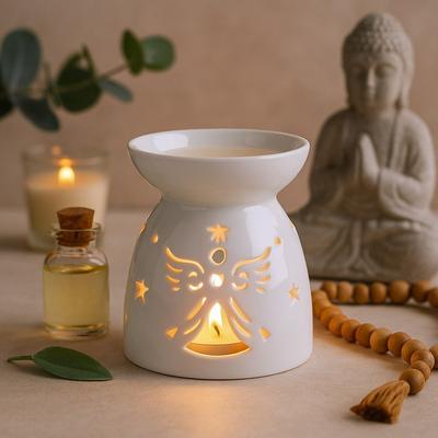 Oil Burner Tealight Angel Cut Out White