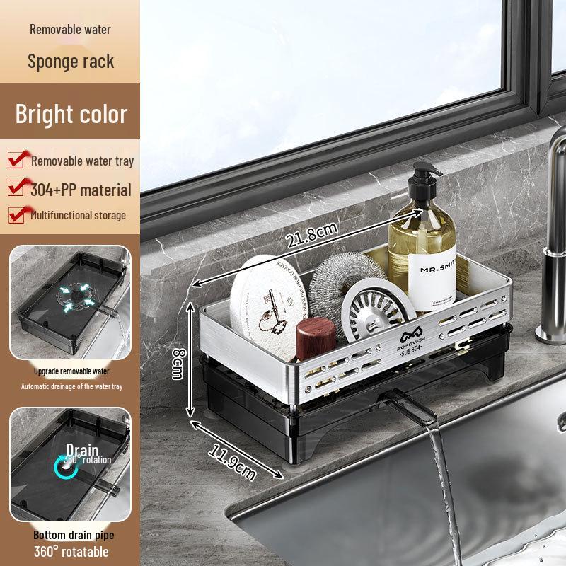 304 Stainless Steel Dishcloth & Sponge Sink Storage Rack