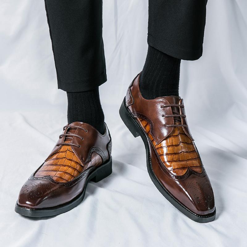 Móda Britský Módní Návrhář Pánské Špičaté Oxford Brogue Boty se Vzorem Aligátora Svatba Ples Návrat Domů Obuv Zapatos Hombre