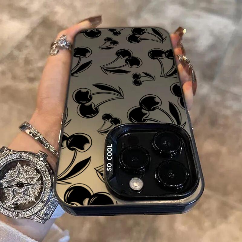 Black Cherry Matte Laser Electroplate IMD Phone Case For  Redmi 12 13C Redmi Note 13 12 11 10 Pro Plus 12S 11S Back Cover