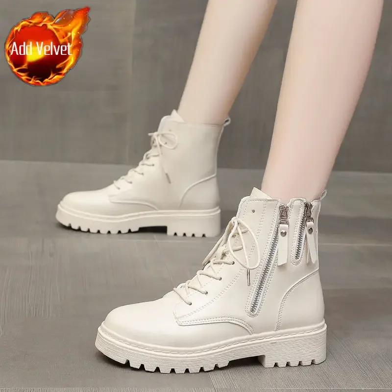Fashion Elegant With Medium Heels Woman Short Shoes High Platform Winter 2024 Ankle Boots for Women Quality Autumn Y2k Spring Pu Booties