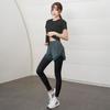 Womens Quick-Dry Yoga Set Short Sleeve Top Capri Leggings Breathable Running Fitness Sportswear