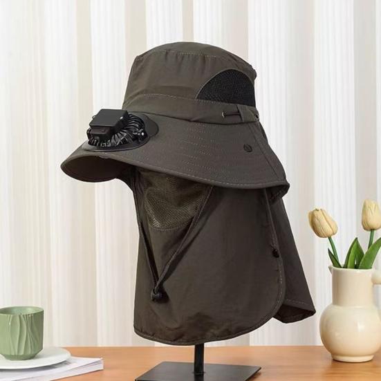 Chapeau Ventilateur Solaire Chapeau Ventilateur de Refroidissement d'Extérieur avec Rabat pour le Cou Protection Faciale Bord Large Respirant Chapeau de Protection Solaire pour Randonnée Pêche