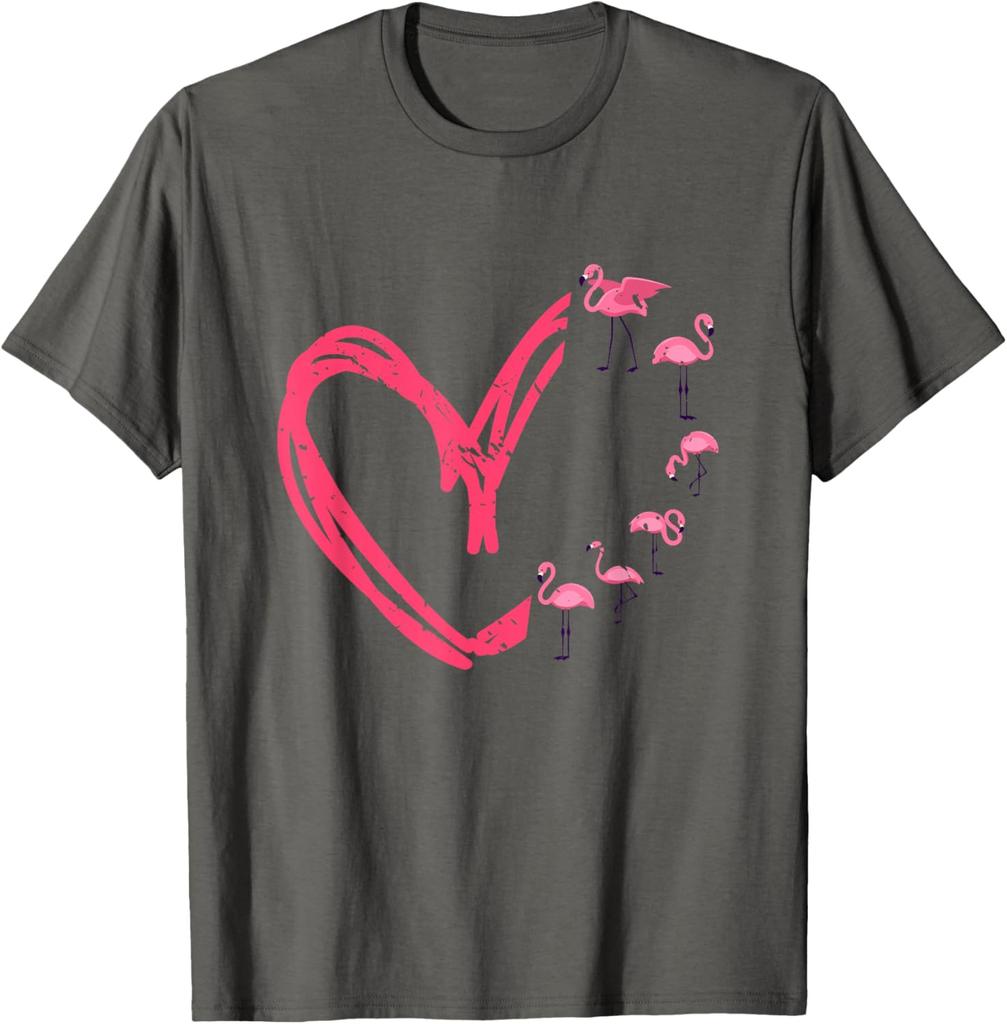 Flamingo Heart Graphic T-Shirt Casual Men's Short Sleeve Crewneck Cotton Tee Valentine Day