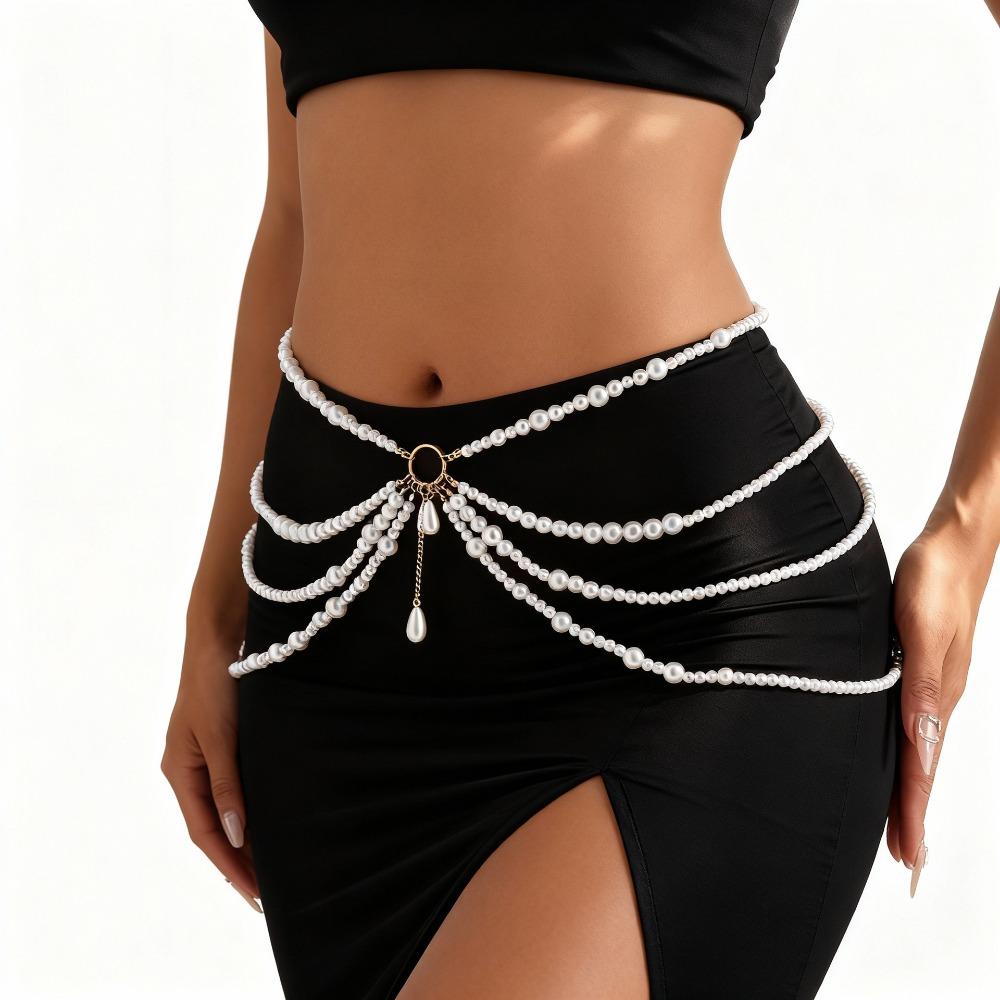 Tassel Waist Chain Belt Geometric Beads Chain Belt Fashion Pearl Waist Chain Body Jewelry