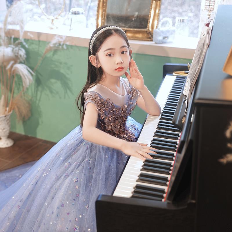 Girls' Fashionable Princess Gown - Puffy Trailing Evening Dress for Catwalk, Party, or Piano Performance