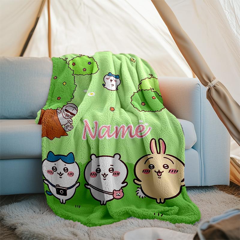 Personalized Custom Name Blanket - Chiikawa Print Design,Blanket for Sofa,Bed,Travel,Camping - Soft and Warm, Great Gift