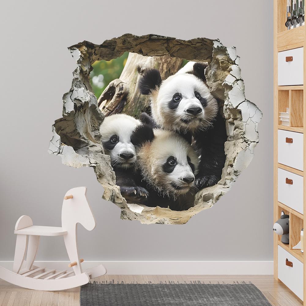 3D Realistische Doorbrekende Muur Schattige Panda Muursticker Zelfklevend Verwijderbaar voor Slaapkamer Woonkamer Achtergrondmuur Decoratie