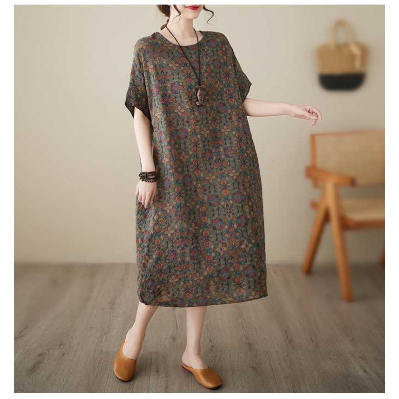 Vintage Flower Literary Knee-length Mid-length Dress Temperament Female