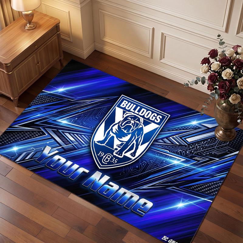 Canterbury-Bankstown Bulldogs Personalisierter Kristall-Samt-Teppich, Benutzerdefinierter Namens-Text Weicher Anti-Rutsch-Teppich für Wohnzimmer Schlafzimmer