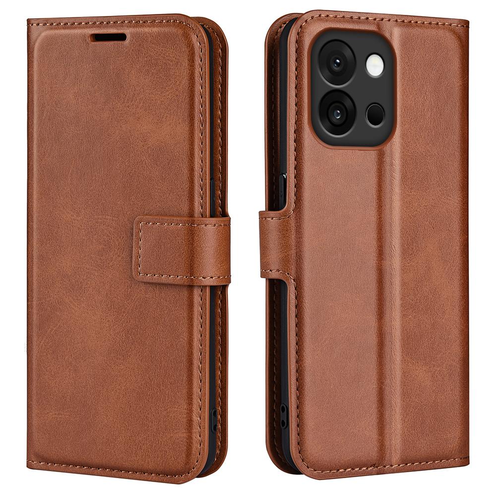 

For OnePlus 13T 5G Stand Case Anti-Scratch Calf Texture Leather Phone Cover Light Brown
