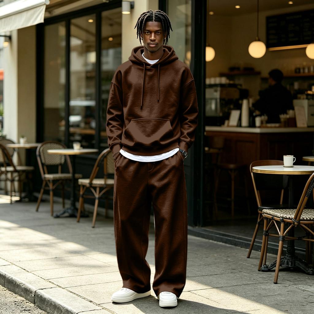 Men's Casual Tracksuit 2 Piece Outfit with Hoodie and Wide Leg Pants Loose Fit
