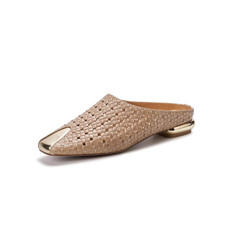 

Fashion 2025 Genuine Leather Mules Women Covered Toe Increased Heels Slippers Female Summer Casual Braided Sliders Ladies Slippers Women 34