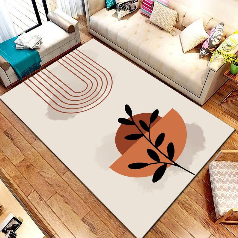 Boho Minimalist Abstract Line Art Area Rug Modern Aesthetic Boho Print Carpet Non-Slip Washable Floor Mat Living Room Bedroom
