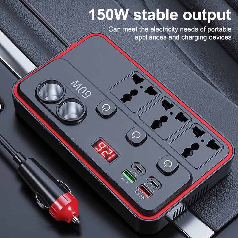 150W Car Inverter Dc12V/24V To 220V Converter Led Display Sockets Independent Switch Power Inverter Adapter Usb Type-C Charger