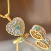 Set Inel Floare Iris cu Diamante Vintage cu Pandantiv Inimă Inspirat de Buccellati Italian Bijuterii Femei