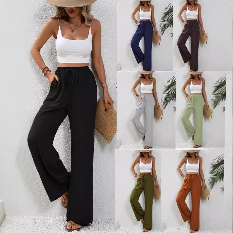 Women's Casual French Comfortable Straight Leg Wide Leg Pants with Pockets for Women