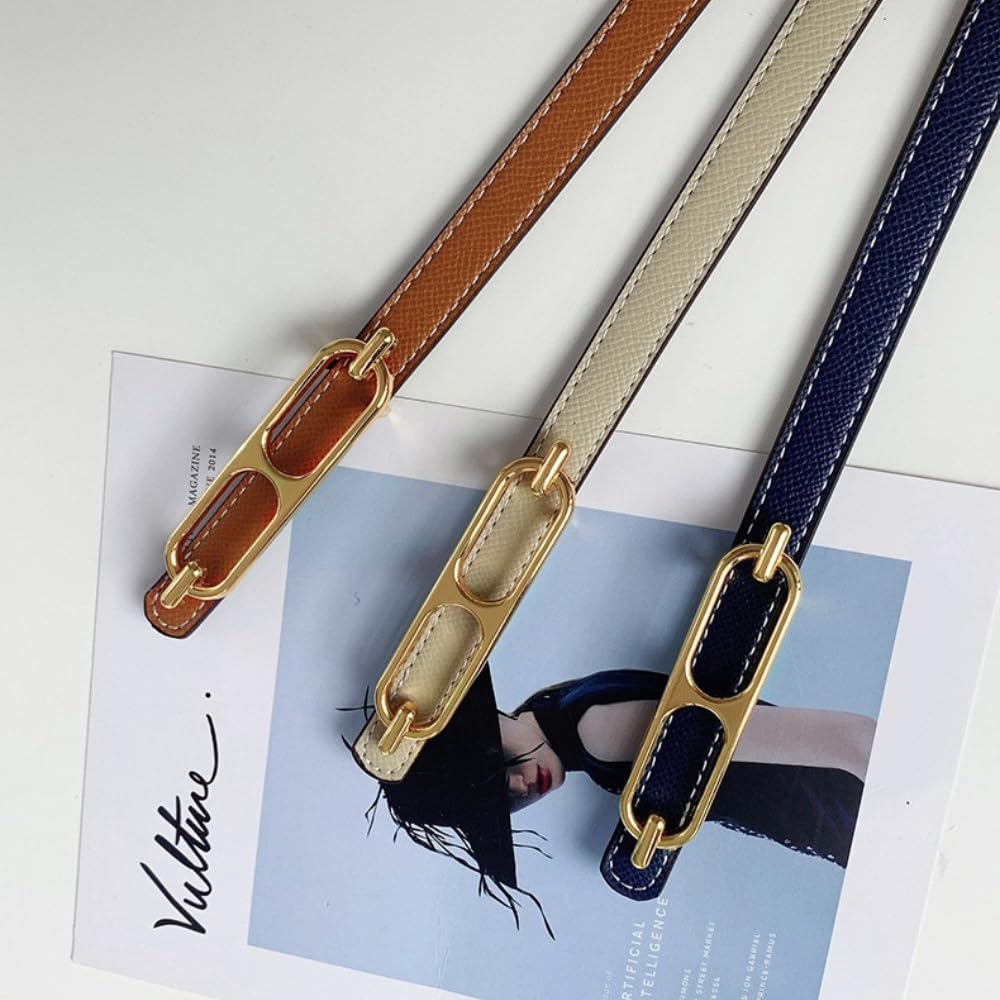 Reversible Belt with Gold Slim Fits Dresses and Women's Buckle, Fit, Elegant, Pants, Blue/White (Blue/White)