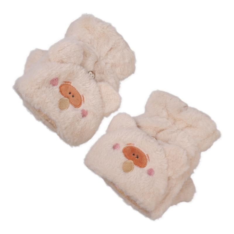 

Cartoon Raccoons Shaped Convertible Gloves Winter Half Finger Mittens Stretchy Half Finger Gloves with Top Cover for Men хакі