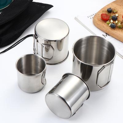 Stainless Steel Folding Handle Cup Set with Storage Bag Portable Carabiner Cup for Home Outdoor Camping Water Coffee Drink Cups for Hiking Picnics