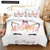Kids Unicorn Eyelash Pink Princess Duvet Cover King Queen Bedding Set Fairy Magic Animal Closed Eye 2/3pcs Polyester Quilt Cover