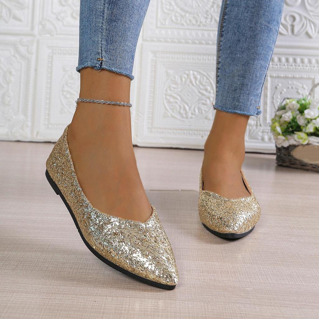 Women's Glitter Ballerina Flat Shoes With Sequins For Parties, Weddings, Everyday Wear