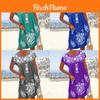 Ethnisch inspirierter Kurzarm-A-Linien-Kleid mit Blumendruck für den Sommer, Freizeitkleidung